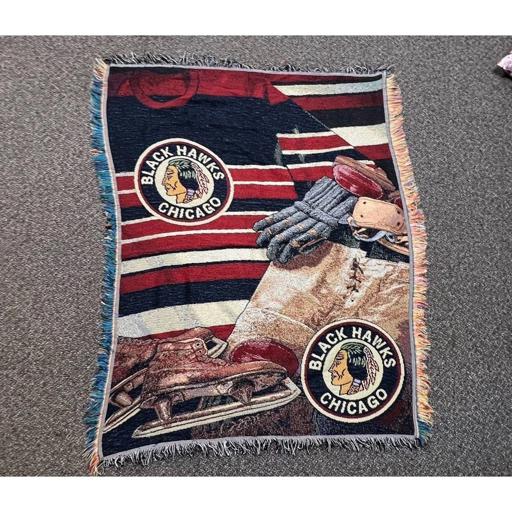 Vintage Chicago Blackhawks Blanket 1990s Jersey Glove Rare Throw 47x60